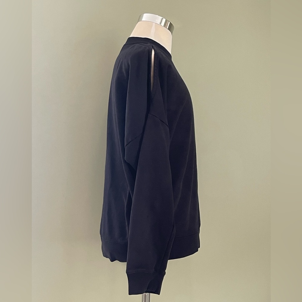 all saints black crewneck sweatshirt with shoulder detail